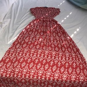Orange strapless cut out maxi dress